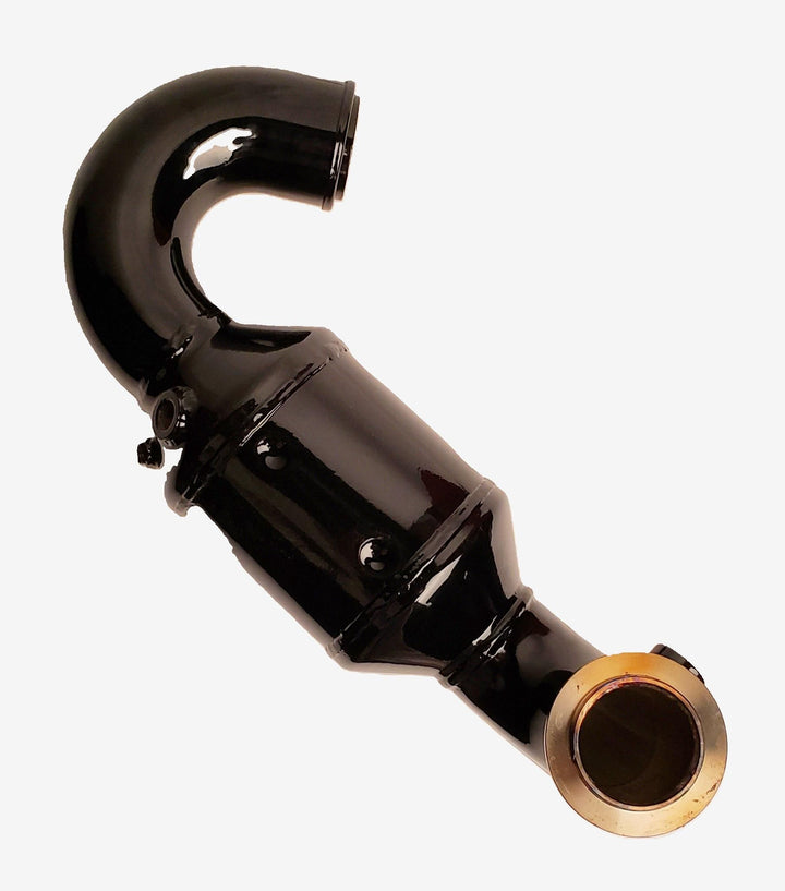 Black INDMAR port elbow bank with a raised 1-inch design, featuring a curved and straight pipe section with gold-colored flange.