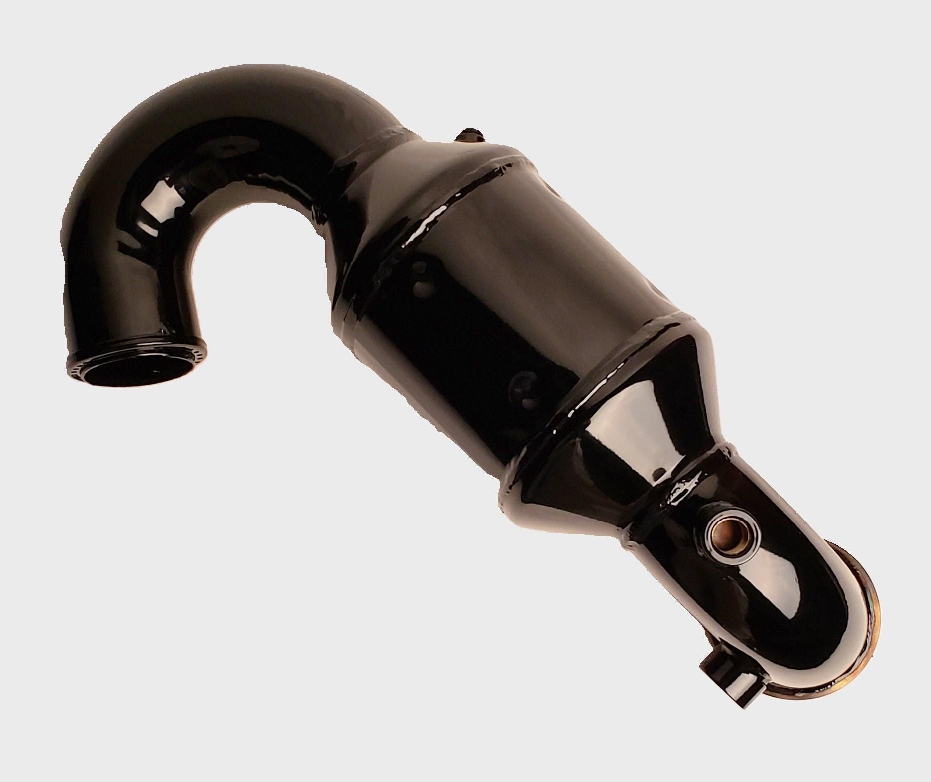 Black INDMAR port elbow bank with a 1-inch raised, curved design for marine engine exhaust systems.