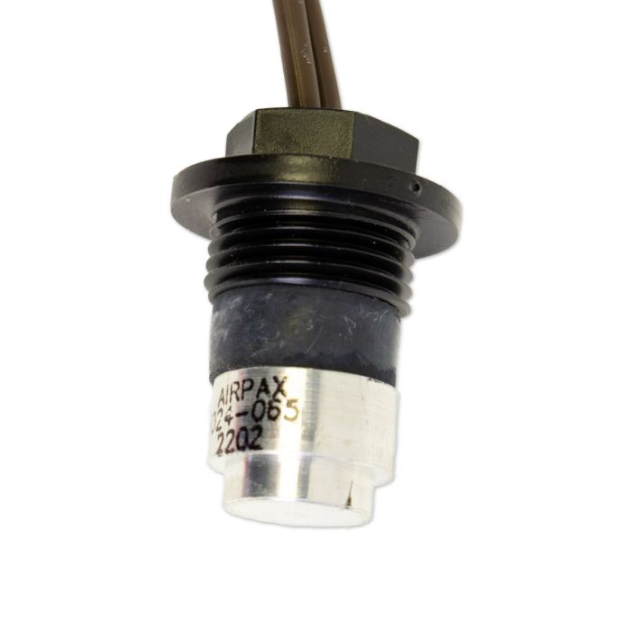 Skin temperature sensor with epoxy coating, featuring a threaded base and attached wire for easy installation on boats.