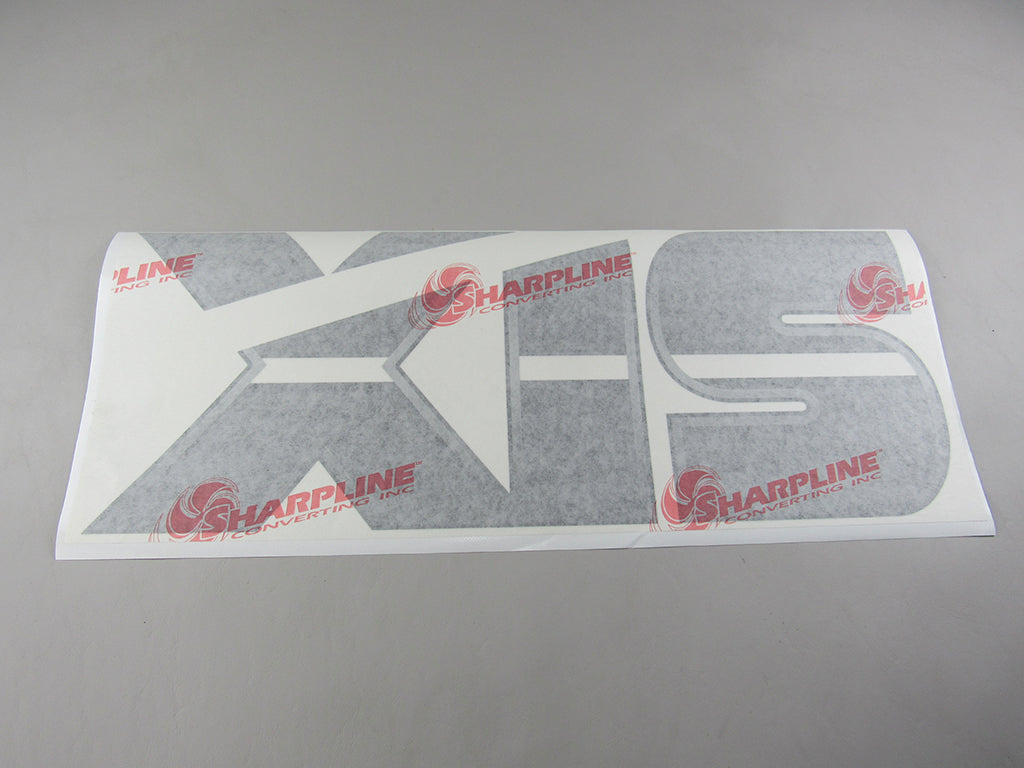 Vinyl decal sticker with "XIS" and "STBD" labels, designed for marine vessel stern, with red "SharpLine" branding.