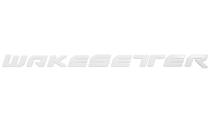 White decal emblem with "Wakesetter" logo in stylized, embossed font on a white background.