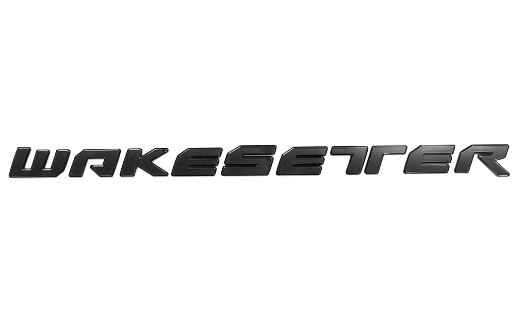 Black "Wakesetter" emblem decal with a sleek, modern font on a white background.