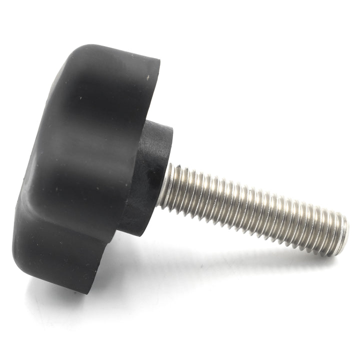 Long black knob with a 1/2-13 threaded metal shaft, designed for use as an axis or control handle.