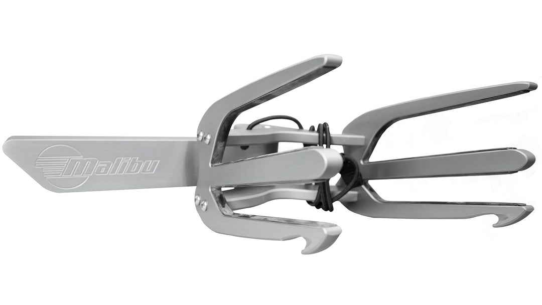 Aluminum Malibu Spinner Combo Rack G3/G4 tower for 18-22-foot boats, featuring a sleek design with adjustable arms.