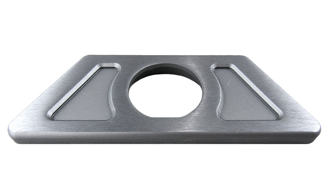 Metal backup camera mount with central hole and angled side slots for secure vehicle rearview camera installation.