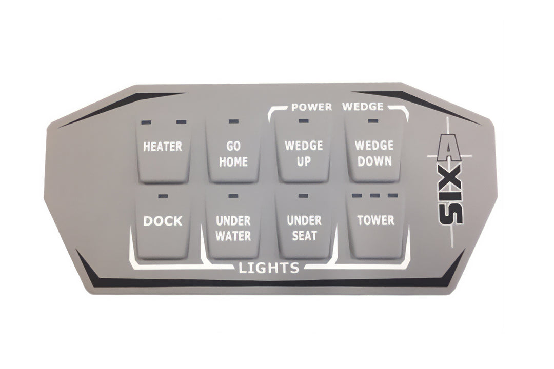 Axis keypad with control buttons for heater, dock, water, lights, and wedge up/down, featuring Power Wedge control.
