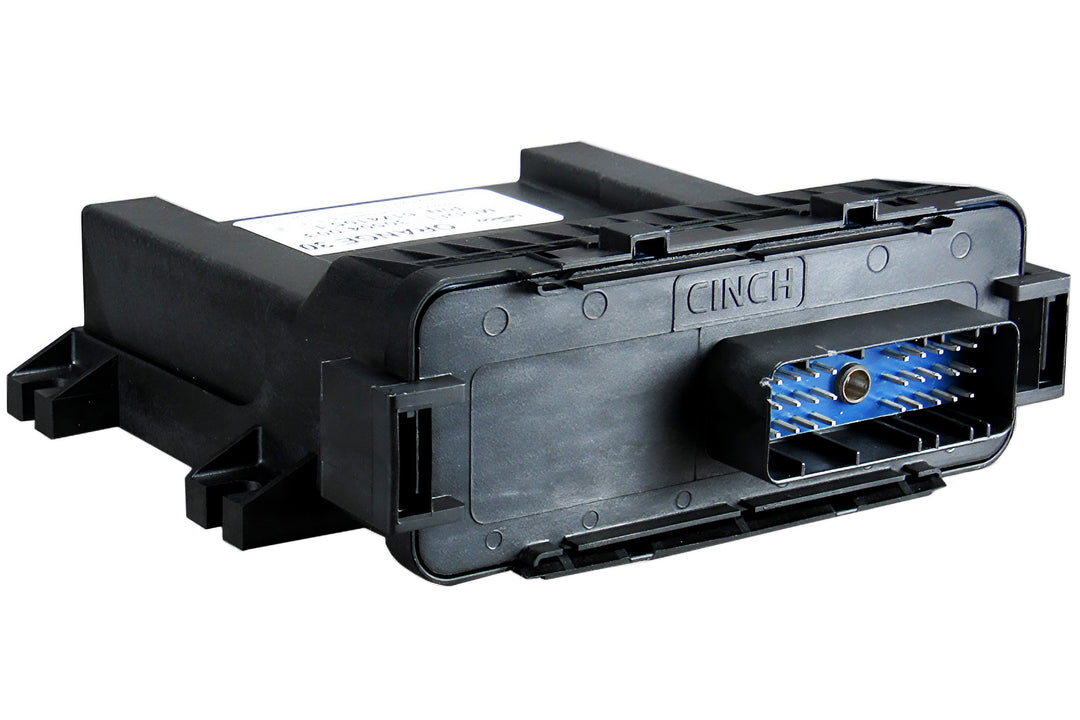 Orange Surf Gate Control Box with black casing and blue connector pins for managing surf system functions.
