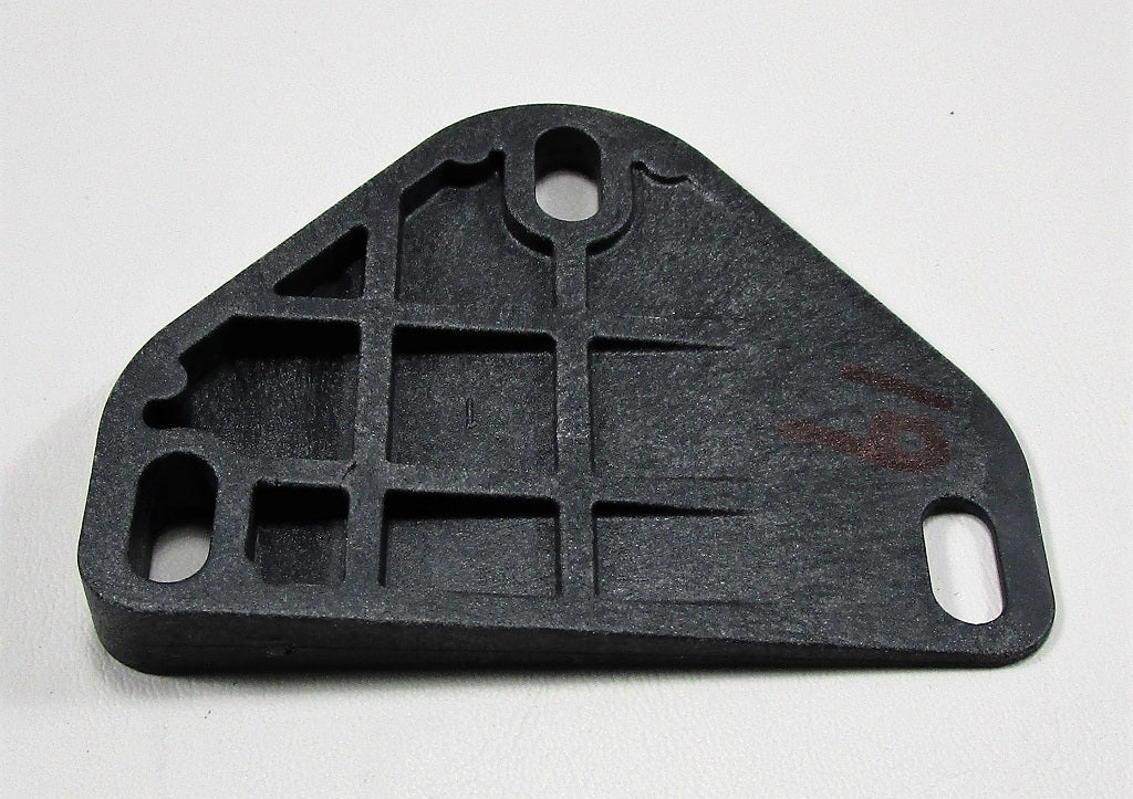 Tapered surf gate mount shim, 16-18 inches, black plastic, with multiple cutouts and mounting holes for boat surf system.