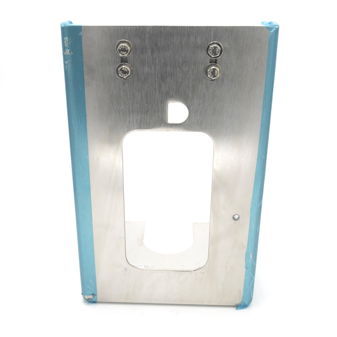 Aluminum Power Wedge II transom bracket with mounting holes and a central cutout, designed for boat transom mounting.