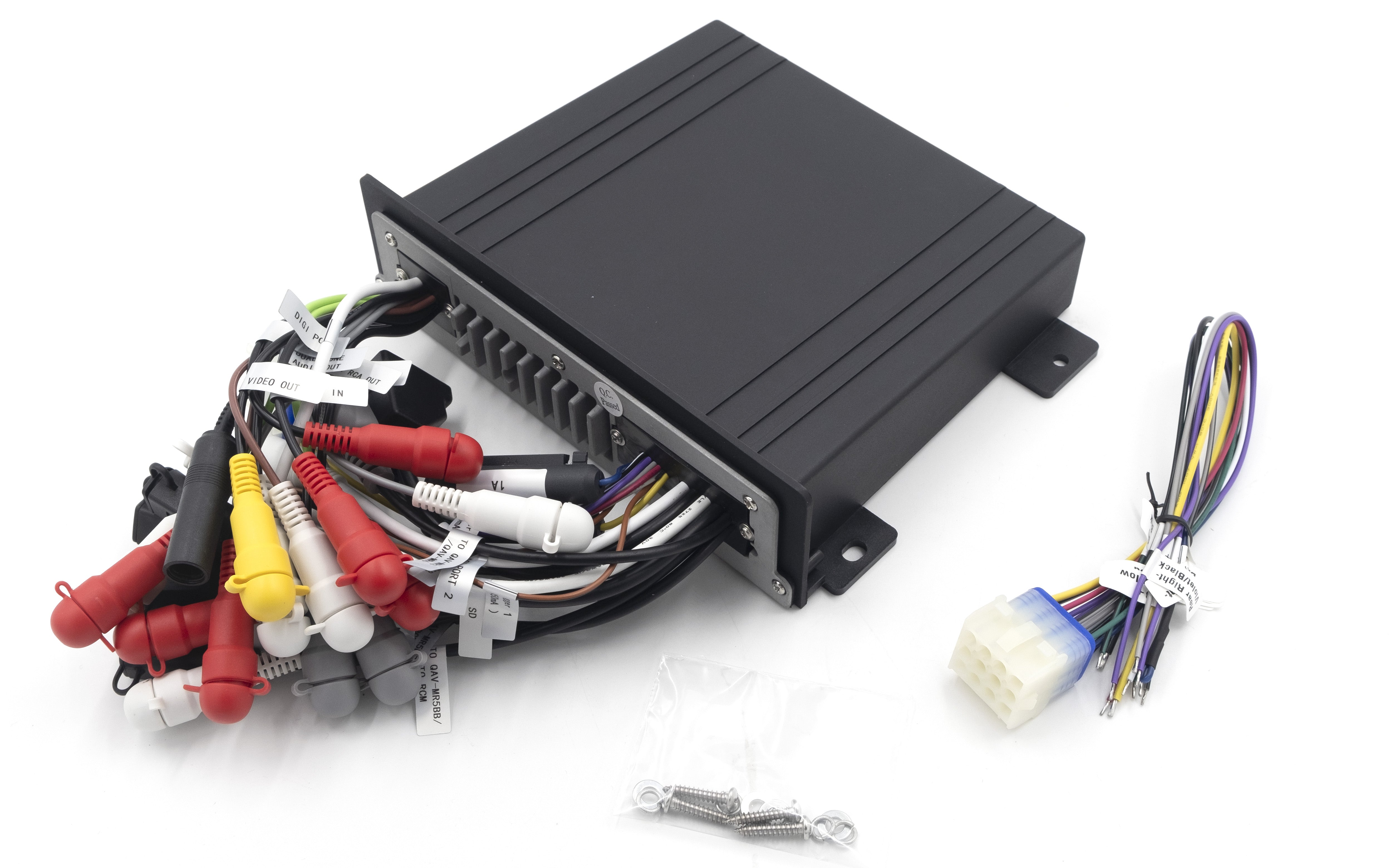 Rockford Fosgate RFX6000 Black Box with multiple connectors and wiring harness for audio system integration.