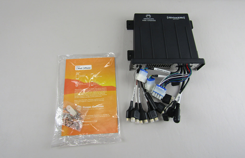 Malibu Black Box MBB 400 for Axis and Response 2017-2019, with wiring harness and installation instructions on a light gray surface.