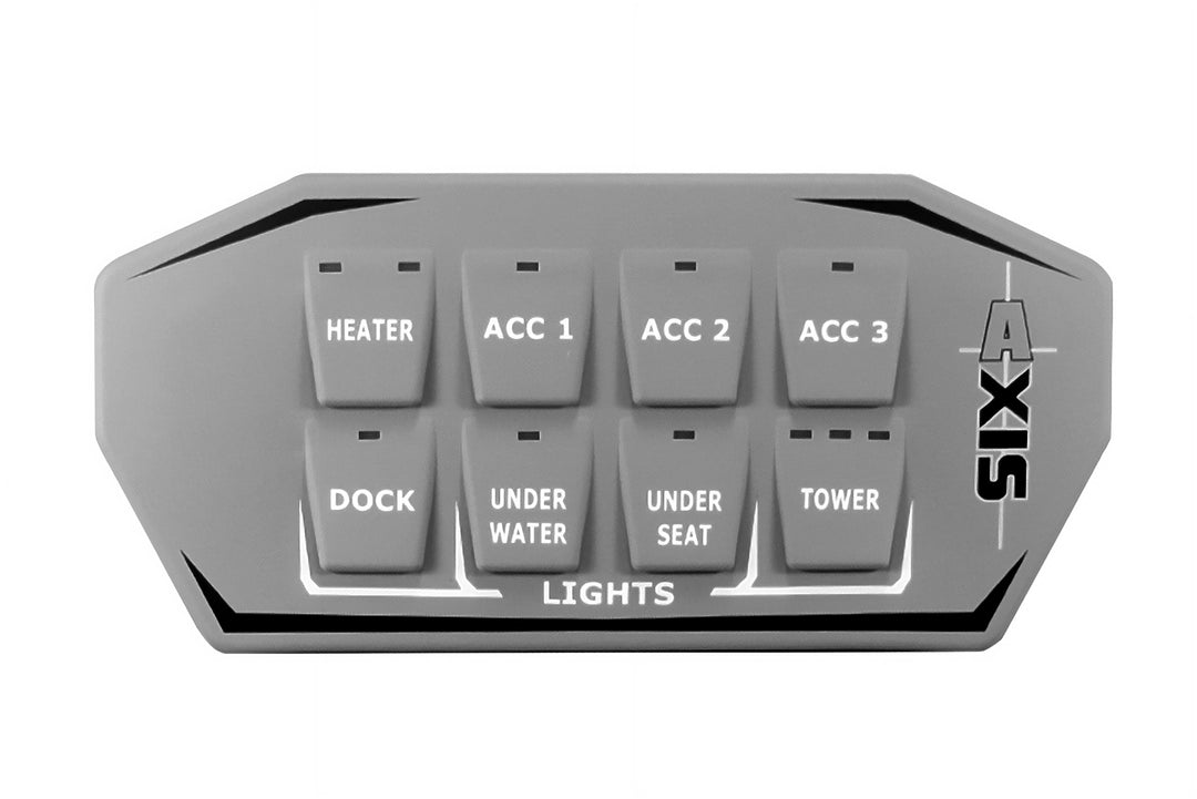Axis Starboard Keypad without Power Wedge, featuring buttons for heater, dock, underwater lights, and accessories.