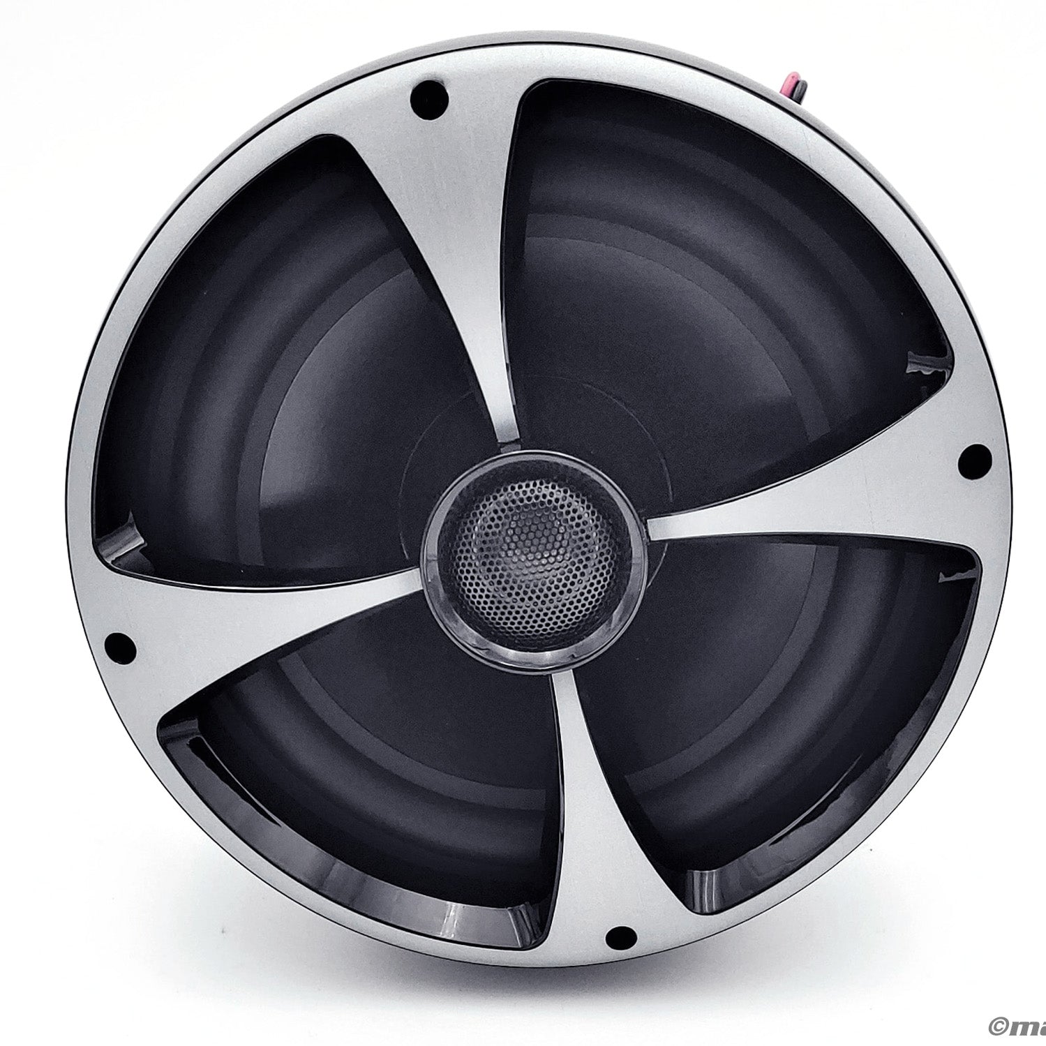 Icon8 Malibu-Black tower speaker with a circular design, black speaker cones, and a central tweeter, suitable for 2015-2021 models.