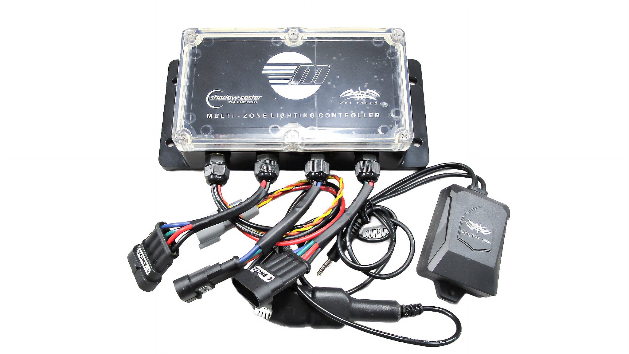 RGB control box for Malibu and Axis boats, enabling multi-zone lighting control for enhanced audio experiences.
