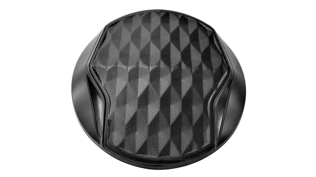 Wet Sounds 8-inch speaker grill with a black, geometric-patterned metal cover for protecting outdoor speakers.