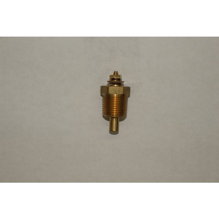 Brass temperature sender with threaded fitting and probe tip, used for monitoring engine or system temperature.