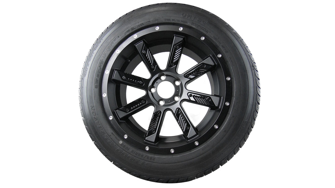 Malibu M-HE1824 wheel and tire featuring a sleek black design with a sporty multi-spoke pattern for enhanced performance.