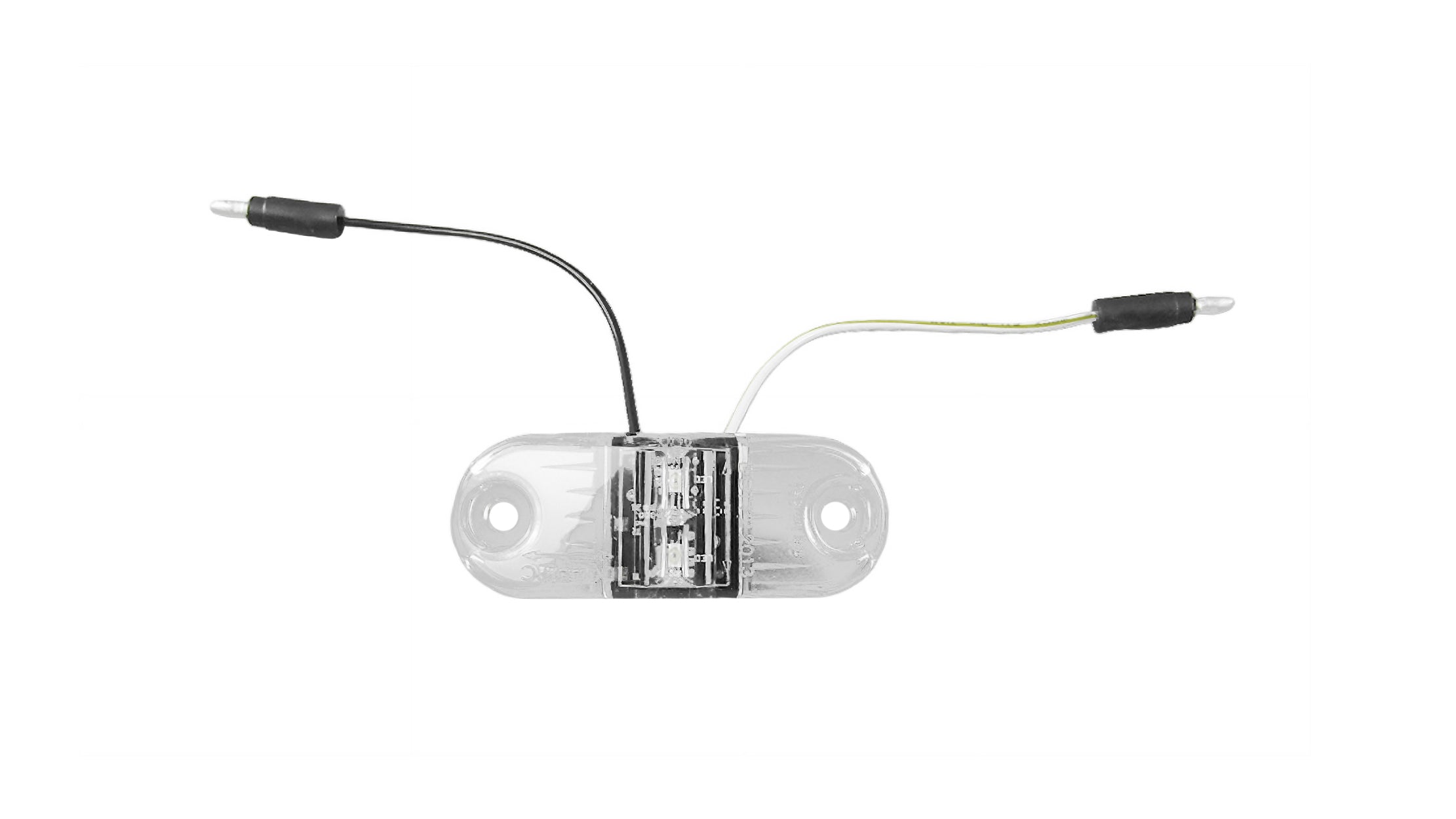 Clear lens amber LED clearance light with bullet connectors, designed for reliable visibility on boats.