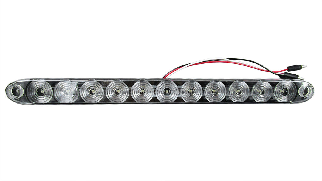 Clear lens brake light with red LED lights, ultra-thin design for enhanced visibility and modern style.