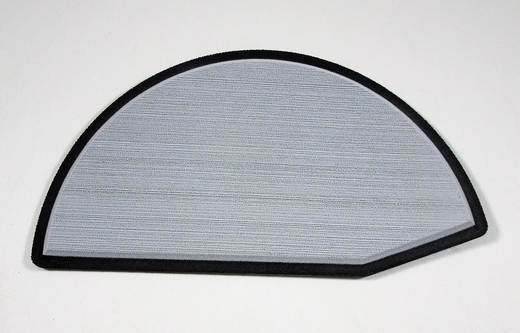 SeaDek 6mm bow step tread mat for lower boat bow step, non-slip marine surface, black border, semi-circular shape.