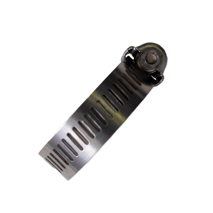 Stainless steel hose clamp designed for secure fastening and durability in marine applications. Ideal for boat maintenance.