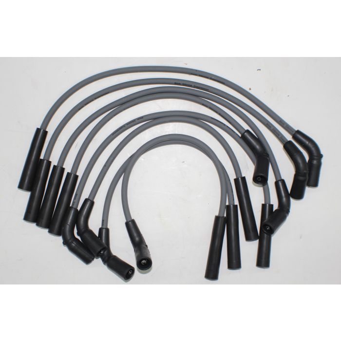 Spark plug wire set with black boots and gray wires for 6.0 LY6/L96 engines, includes clamshell connectors.