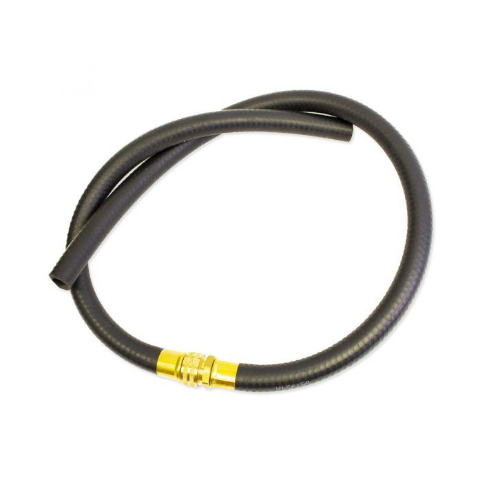 52-inch black flexible hose drain with a brass coupler for plumbing or drainage applications.