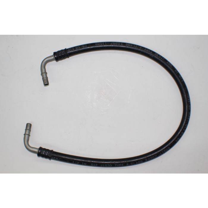 36-inch black transmission cooler hose with metal fittings at both ends, designed for Indmar marine engine cooling systems.