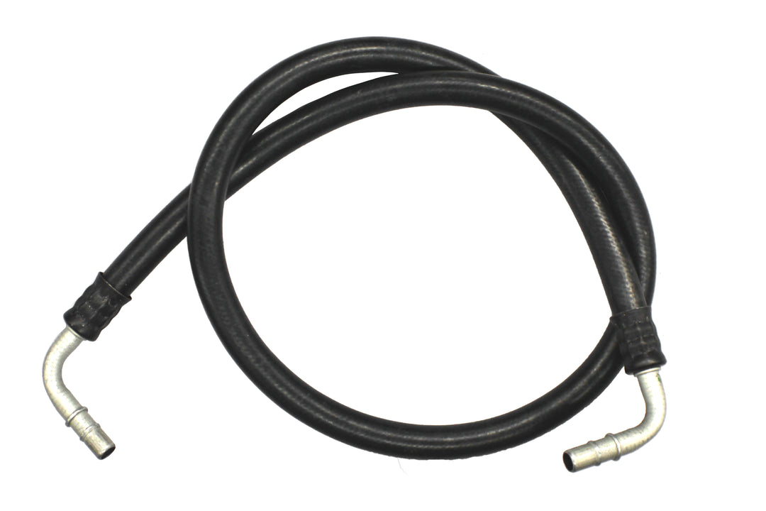50-inch black transmission oil hose with quick connect fittings and metal ends for vehicle fluid transfer.