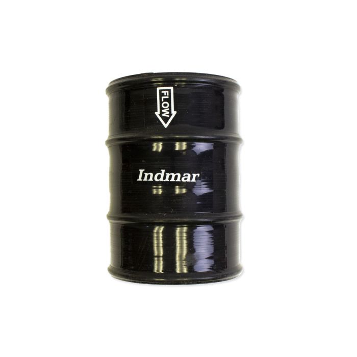 Black 3-inch high-temperature straight hose with stops, labeled "Indmar" and an arrow indicating flow direction.