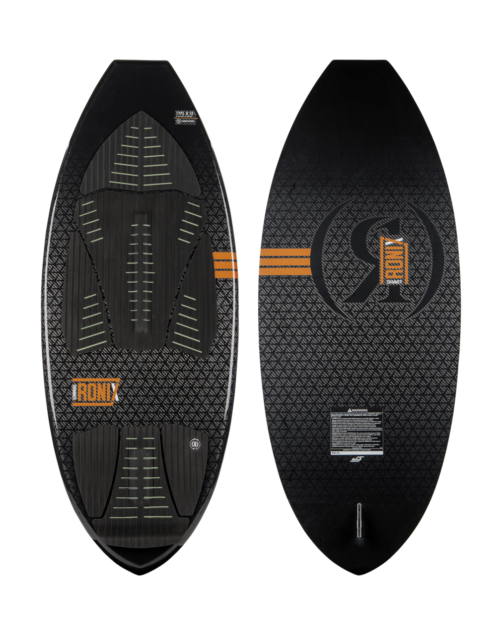 2024 Ronix Carbon Air Core 3 Type 8:12 skimmer surfboard featuring a sleek black design with textured grip and performance fins.