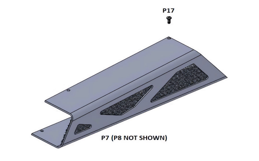 Diagram of GV Bimini Mount Hood with labeled P7 mounting bracket and P17 screw, showing the mounting hardware details.