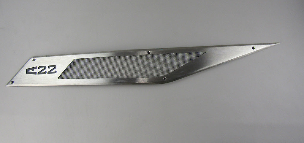 Aluminum AXIS Starboard A22 stern vent with mesh panel and black logo, designed for boat ventilation.