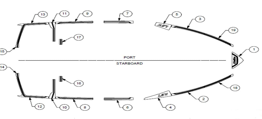Diagram of the Softgrip Deck Track Kit for 2021 23 LSV, showing labeled parts and layout for installation or repair.