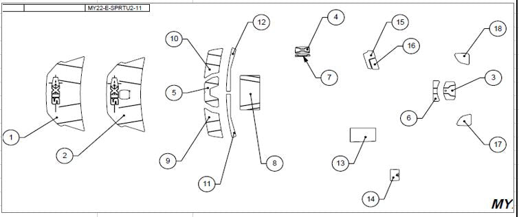2023 Axis T220 rear transom pad diagram showing parts and assembly details for the starboard side.