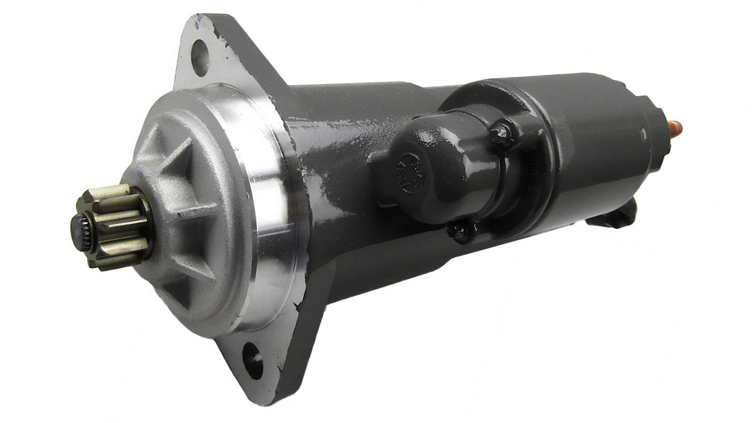 High mount starter PG260 for heavy-duty applications, featuring a black cylindrical body and gear at the front.