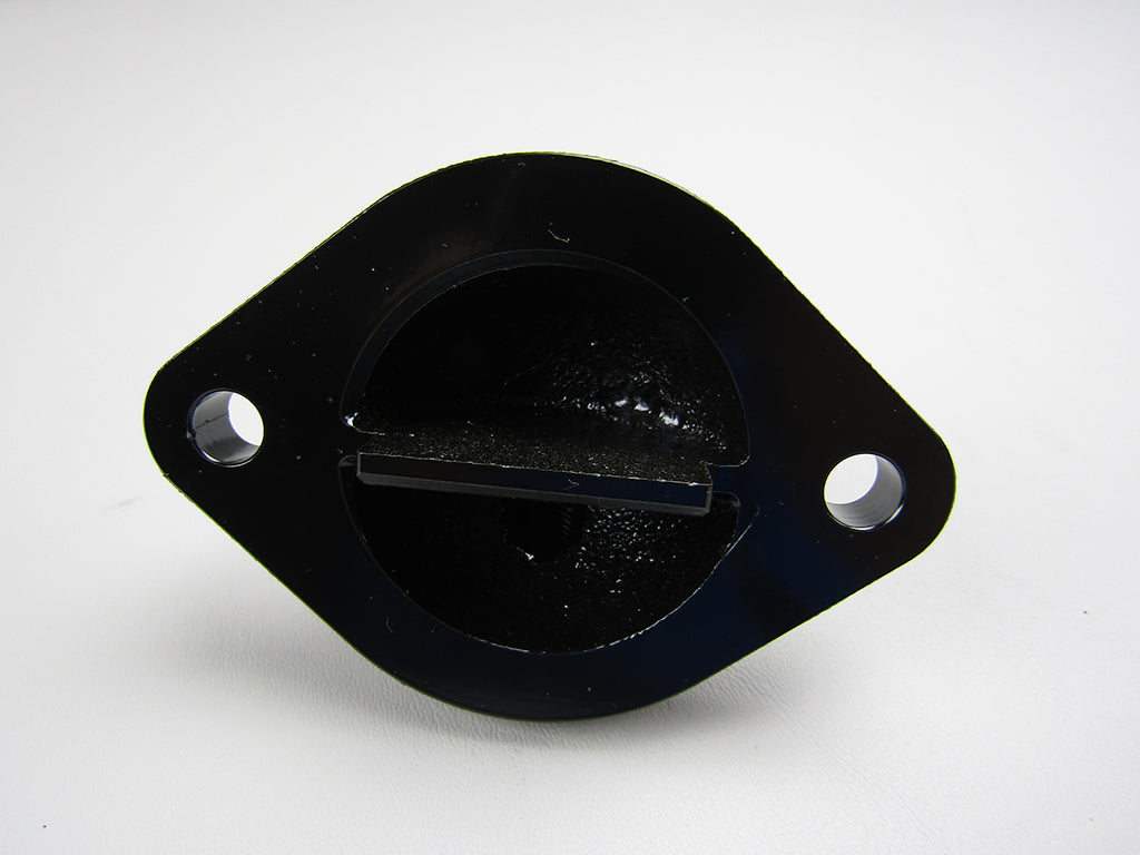 Machined black Y-pipe sprinkler cover, Gen V, designed for irrigation systems, with two mounting holes and a central opening.