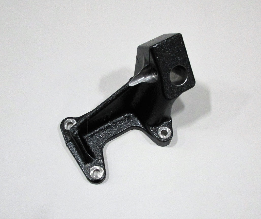 Black engine mount bracket for Gen V V8 engine, LH side, made of machined metal, with bolt holes for installation.