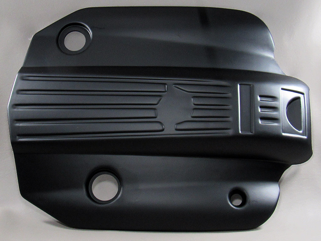 Complete black engine cover assembly for M6DI engine, with vent slots and mounting holes.