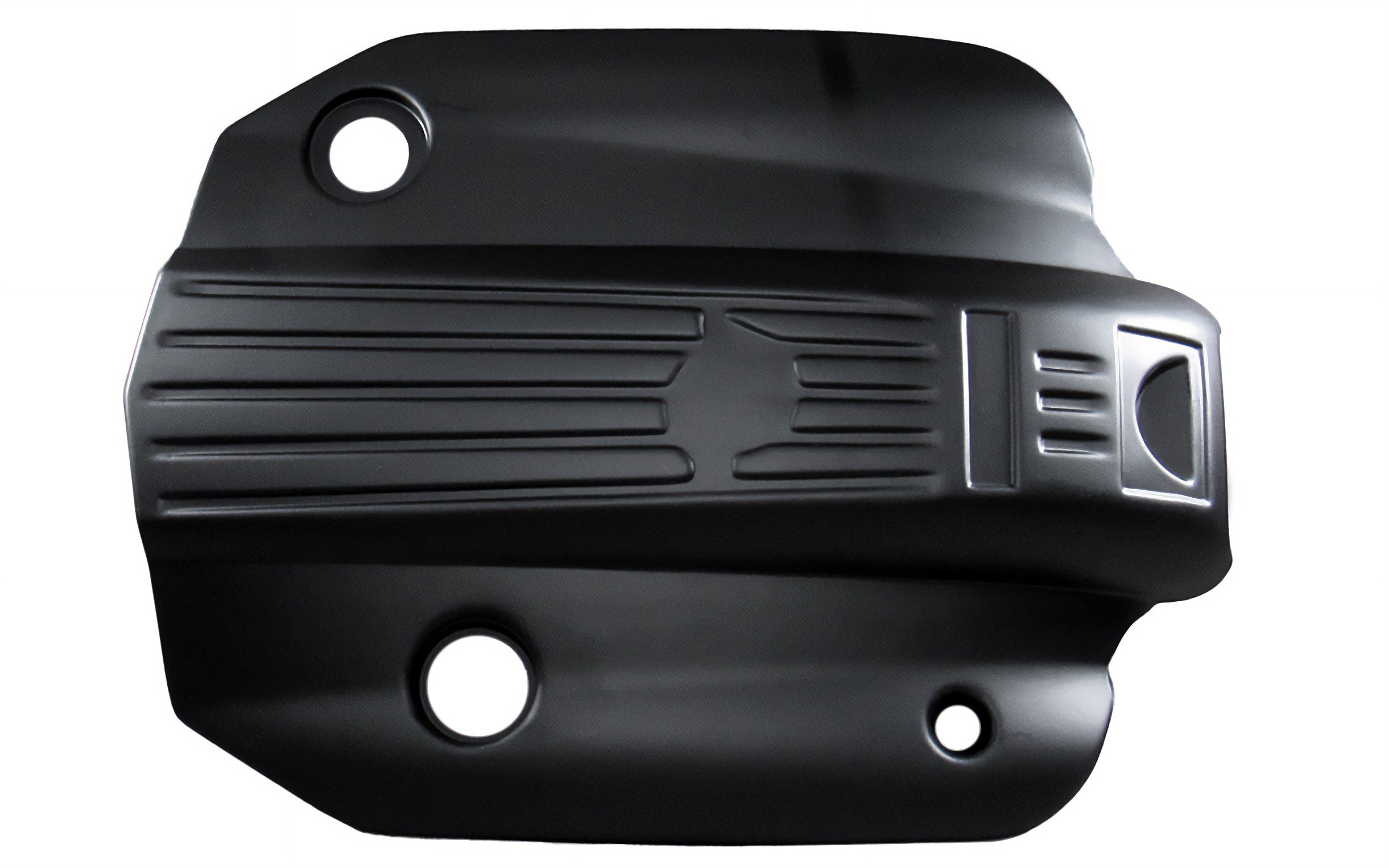 Complete black M5DI engine cover assembly with vented design and mounting holes for vehicle protection and aesthetics.