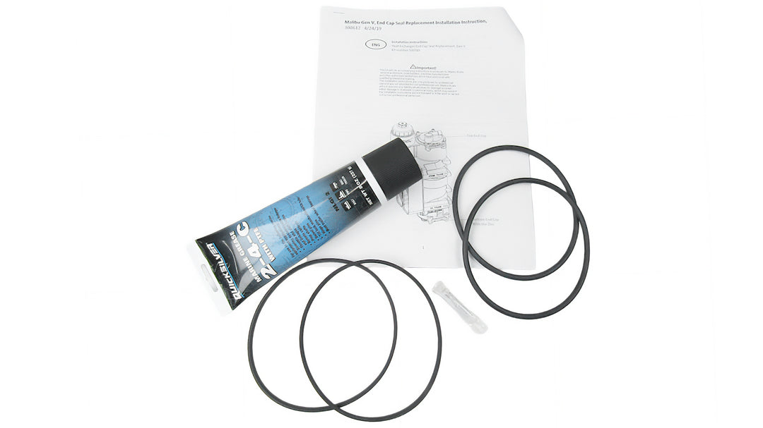Heat exchanger seal kit including sealant, O-rings, and installation instructions for Malibu and Axis boats.