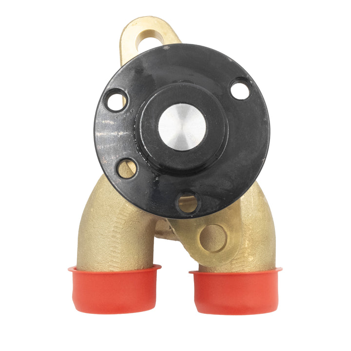 Malibu M-Series Raw Water Pump (Johnson F6B-19) with black mounting flange and red rubber seals on beige pump body.