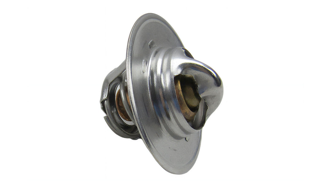 Thermostat for exhaust elbow, 140°F, compatible with M-Series/LT4 engines, featuring a metallic finish and mounting flange.
