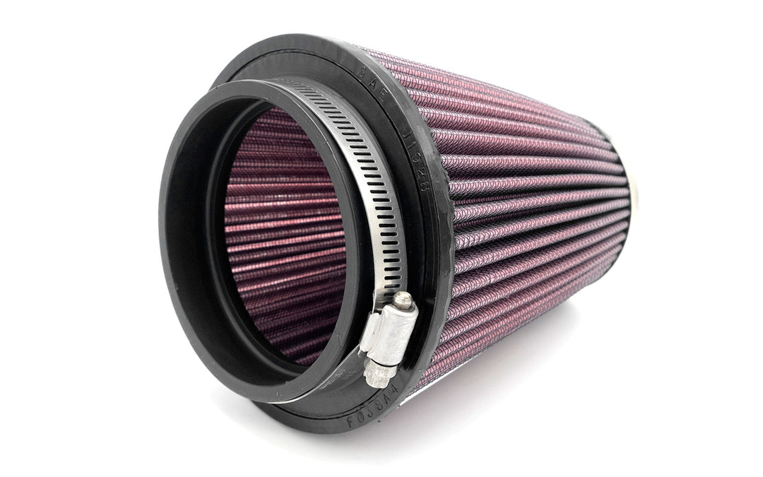 Close-up of a cylindrical LT4 Air Intake Flame Arrestor filter with pink pleated material and black rubber end cap, isolated on white.