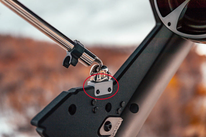 Malibu GV Tower Bimini support pole bracket securely attached to a boat tower for optimal stability and support.