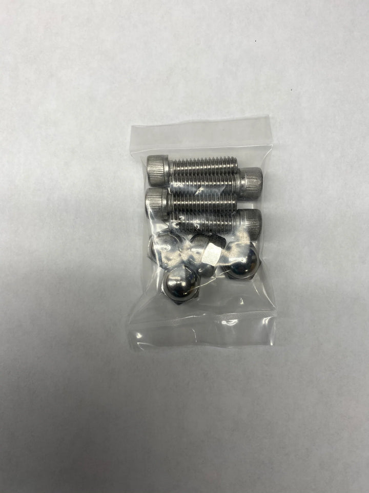 Pack of stainless steel surf tow points with bolts, nuts, and ball-shaped ends for boat or watercraft towing.