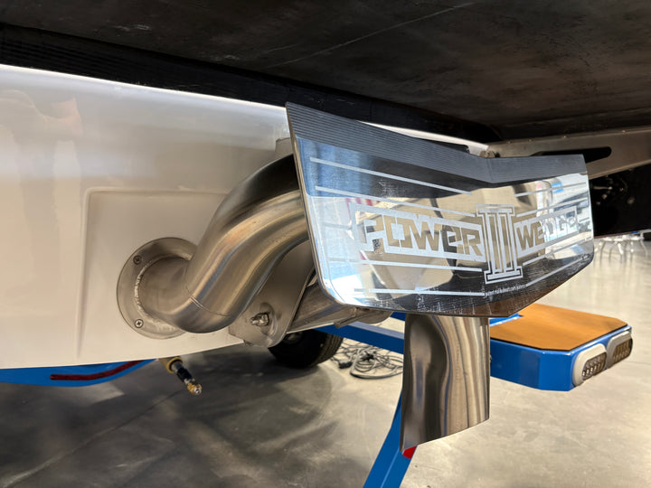 AXIS Surf Pipe Next Gen mounted on a boat, showcasing its sleek design and stainless steel finish for optimal performance.