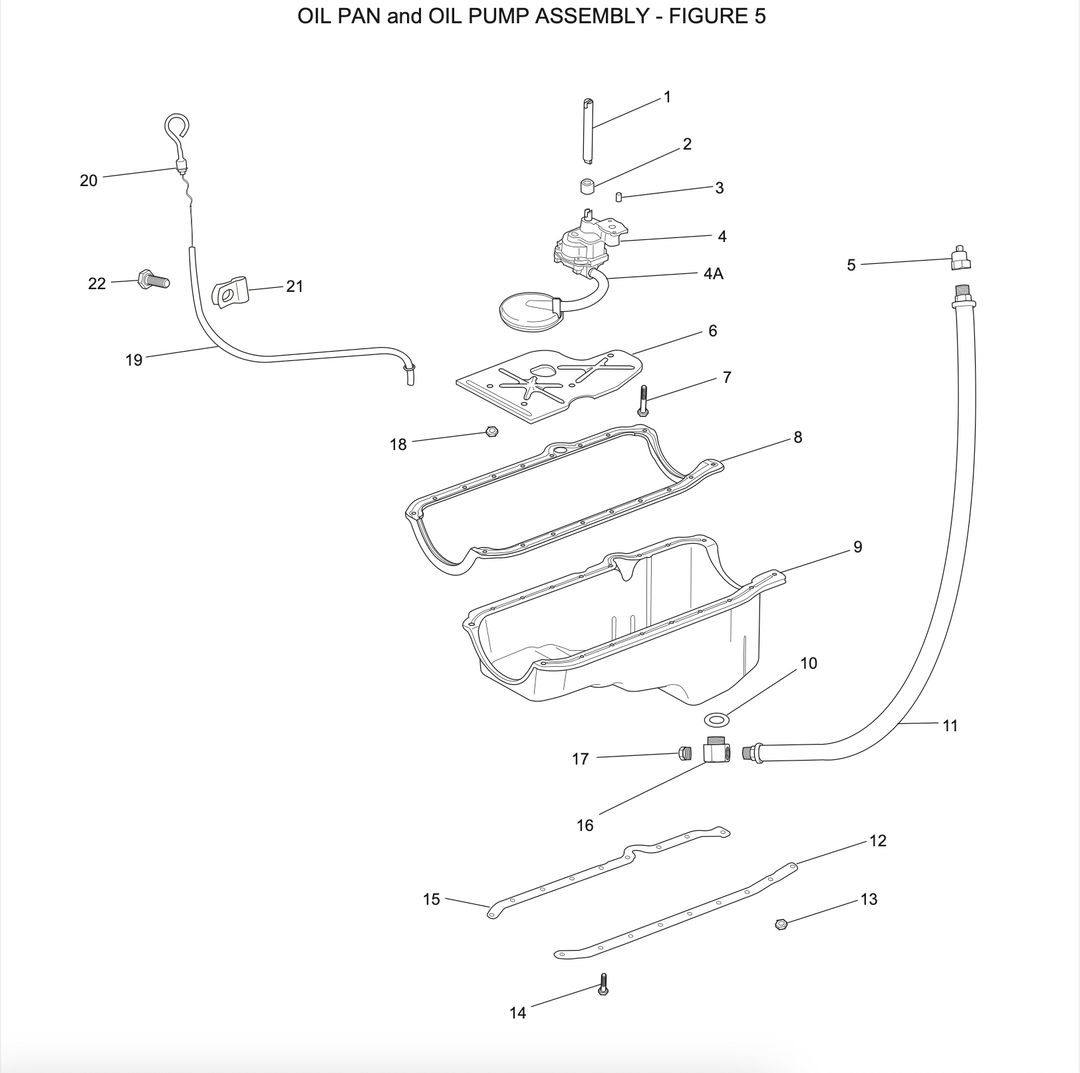 Dip stick with a hook end, used for measuring oil levels in an engine oil pan. Part of the oil pan and oil pump assembly.