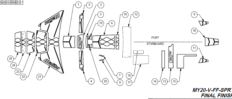 Technical diagram of a Soft Grip Transom Piece - Standard part 22, showing detailed component parts and assembly layout.