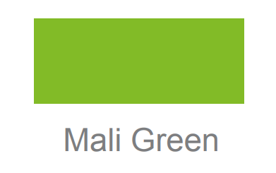 Malibu/Axis green gel coat sample labeled "Mali Green" for 2016-2020 models, vibrant lime-green color.